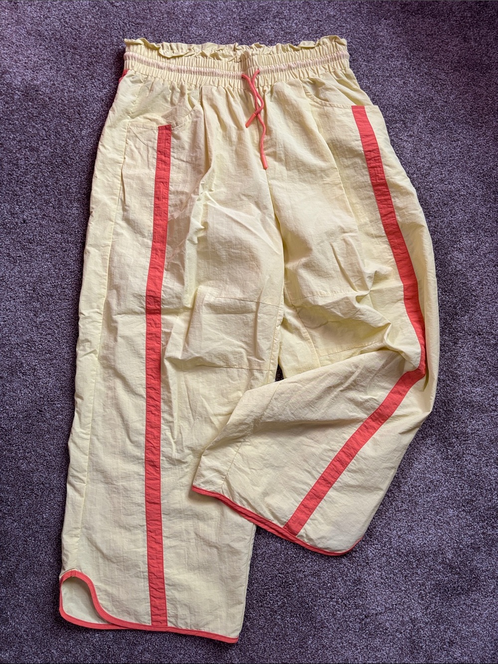 Women’s Yellow Track Pants with Coral Stripes